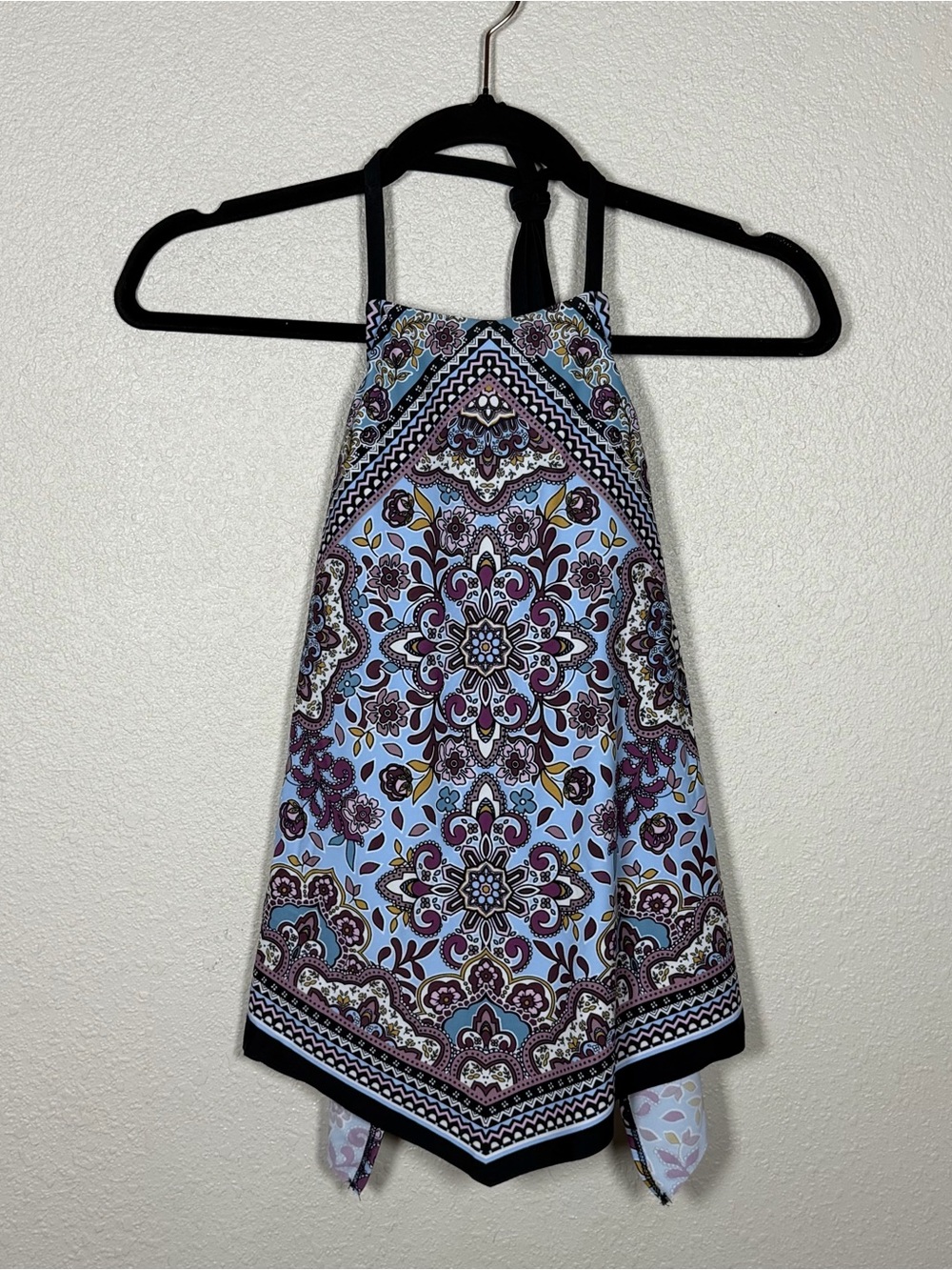 Women’s M High Neck Halter Mandala Bandana Tankini Swimsuit Top Open Back Retro